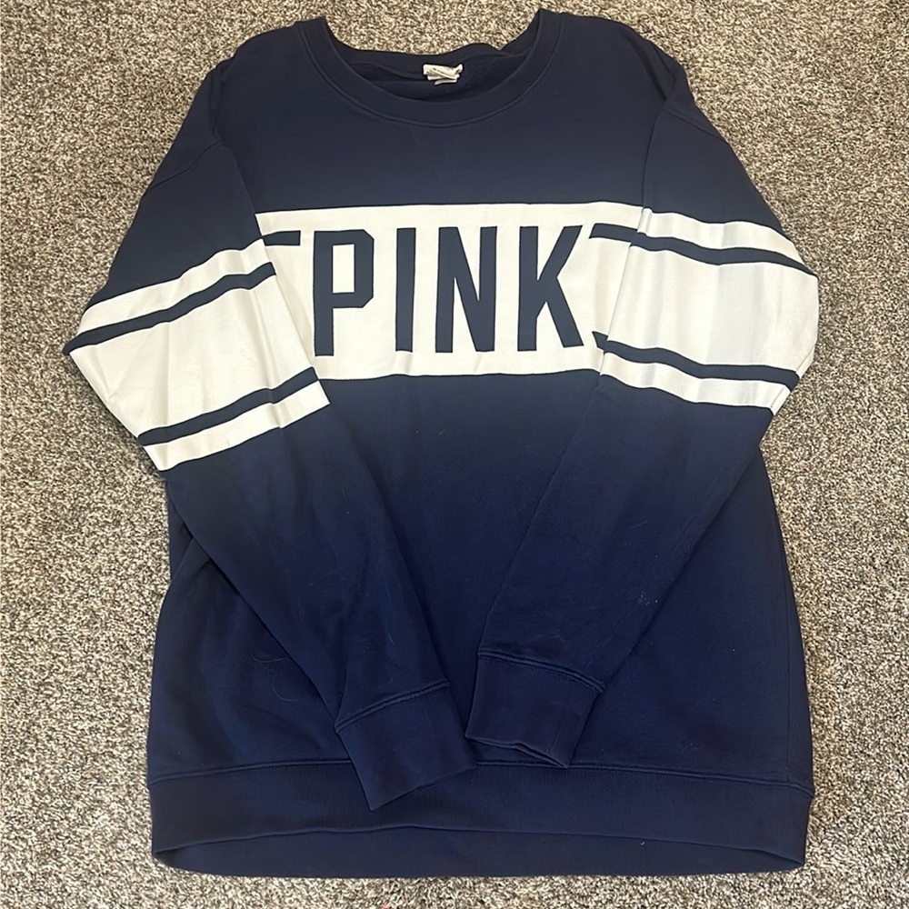 Navy Blue Pink Oversized Crewneck Sweatshirt
